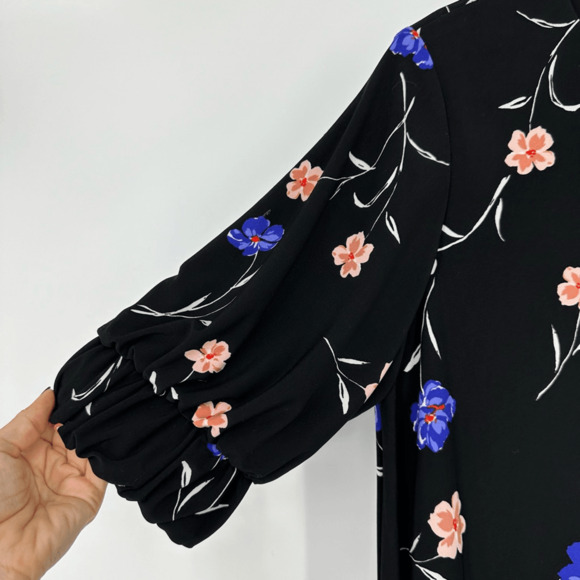 Ralph Lauren Womens 12 Jersey Dress A-Line Black Floral Round Neck Short Sleeve - Picture 5 of 8